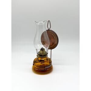 Vintage Patio Lamp Made In Japan Amber Glass Oil Lamp w Reflector Chimney